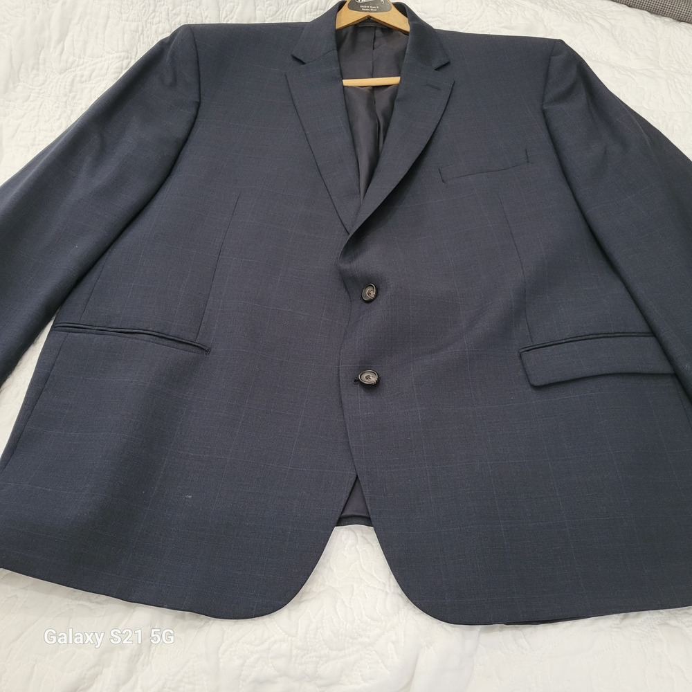 Lauren Ralph Lauren Mens Navy Blue Wool Windowpane Plaid Two Button Blazer 50R